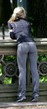Kristen Bell in tight pants shows her ass on the set of movie When in Rome